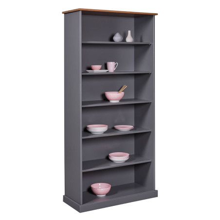 Bibliothèque 6 Niches Bois Massif Laqué Gris - MELIO