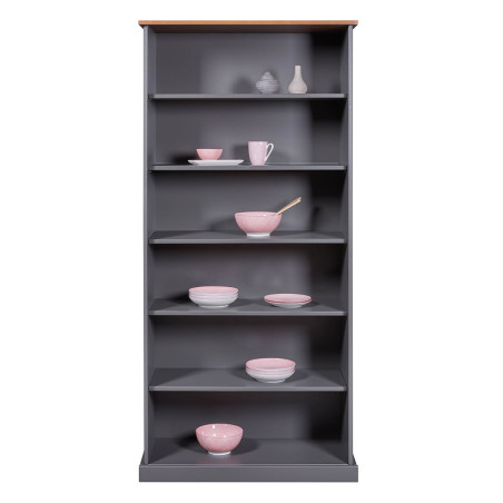 Bibliothèque 6 Niches Bois Massif Laqué Gris - MELIO