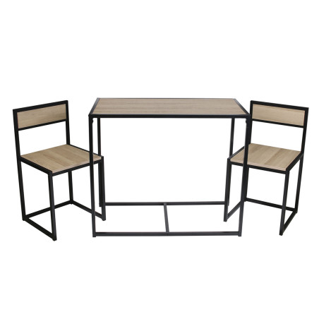 Ensemble table et 2 chaises métal aspect bois - OTAVIA