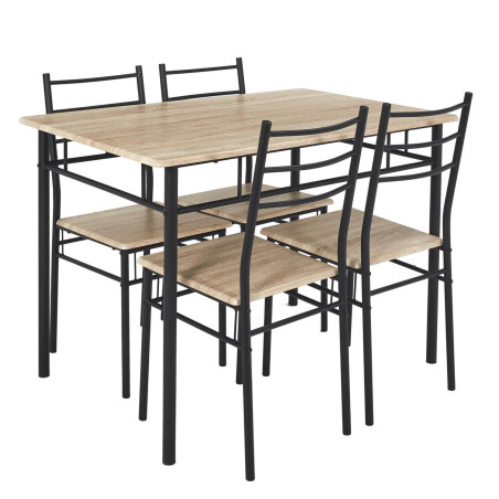 Ensemble repas 4 personnes table et chaises MDF pieds métal noir - FAUSTA