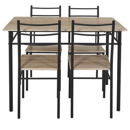 Ensemble repas 4 personnes table et chaises MDF pieds métal noir - FAUSTA
