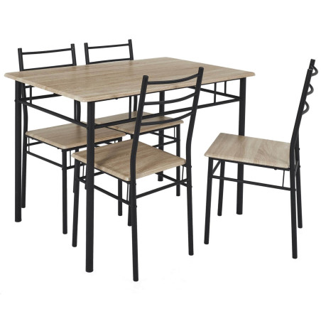 Ensemble repas 4 personnes table et chaises MDF pieds métal noir - FAUSTA
