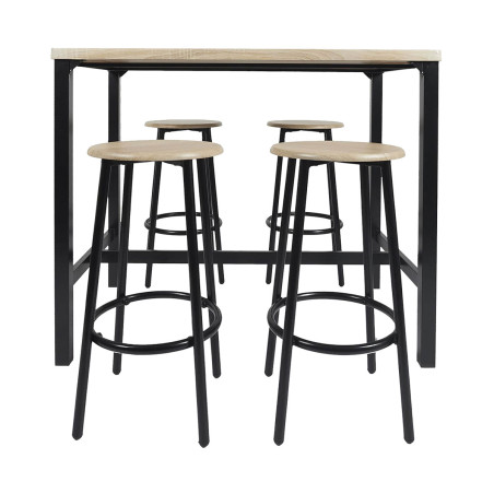Table Haute et 4 Tabourets en MDF et Métal Noir - CORTEA