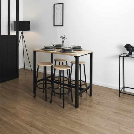 Table Haute et 4 Tabourets en MDF et Métal Noir - CORTEA