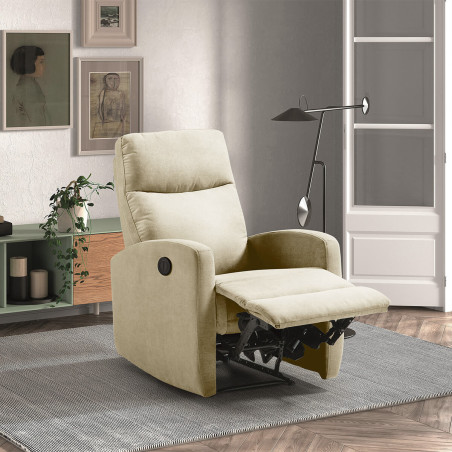 Fauteuil relax électrique tissu ivoire - LERIA