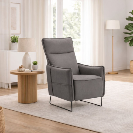 Fauteuil relax design tissu gris foncé piètement métal luge - HASSANOR