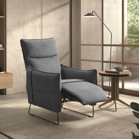Fauteuil relax design tissu gris foncé piètement métal luge - HASSANOR