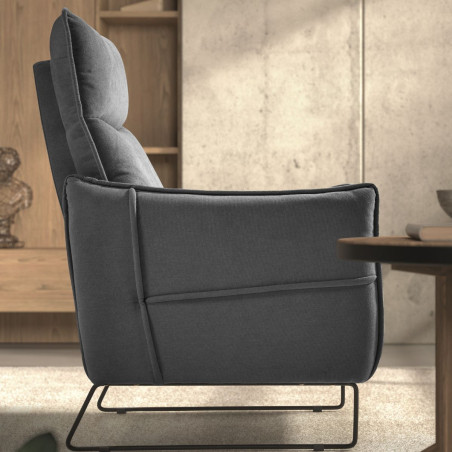 Fauteuil relax design tissu gris foncé piètement métal luge - HASSANOR