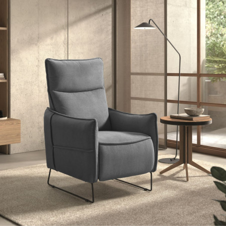 Fauteuil relax design tissu gris foncé piètement métal luge - HASSANOR