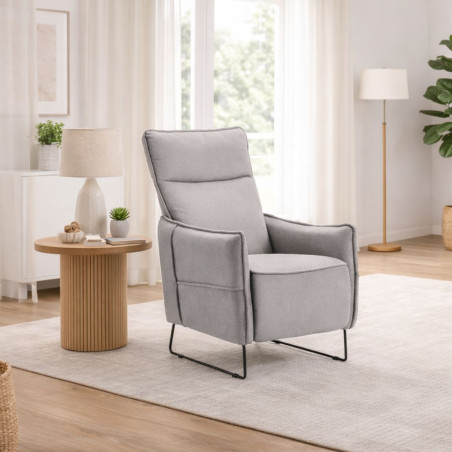 Fauteuil relax tissu gris clair, piètement métal luge - HASSANOR