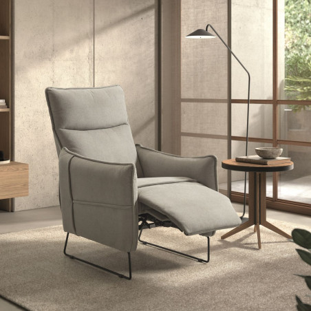 Fauteuil relax tissu gris clair, piètement métal luge - HASSANOR