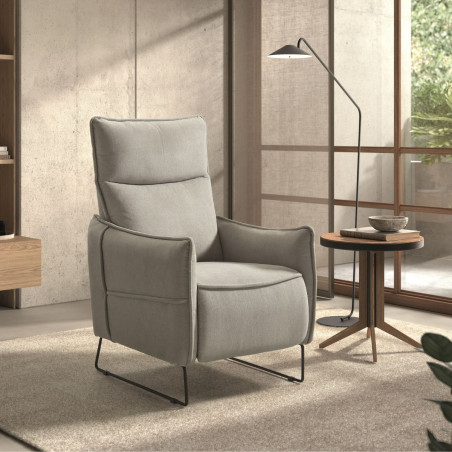 Fauteuil relax tissu gris clair, piètement métal luge - HASSANOR