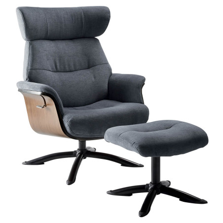 Fauteuil inclinable avec repose-pieds gris bleu - OBANAS