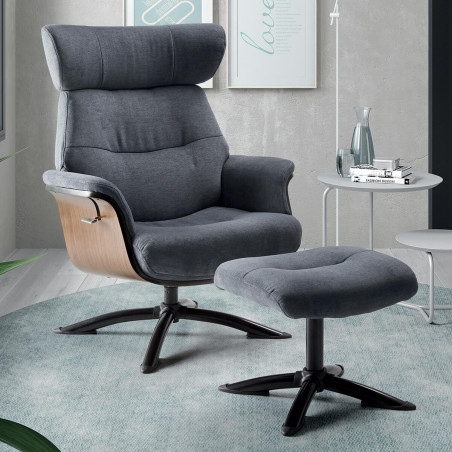 Fauteuil inclinable avec repose-pieds gris bleu - OBANAS