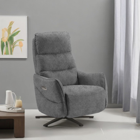 Fauteuil relax électrique tissu gris pieds métal - LISIA