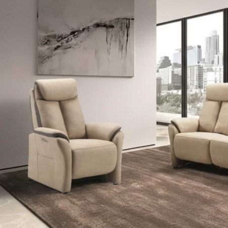 Fauteuil Relax Electrique New Nobuck Beige Gris Foncé - COIMA