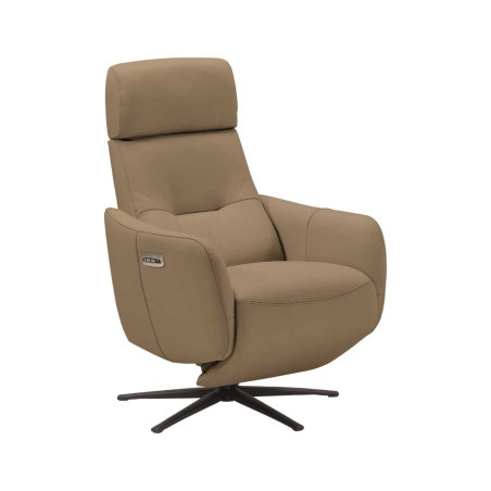 Fauteuil relax électrique pivotant tout cuir marron clair - REIRA