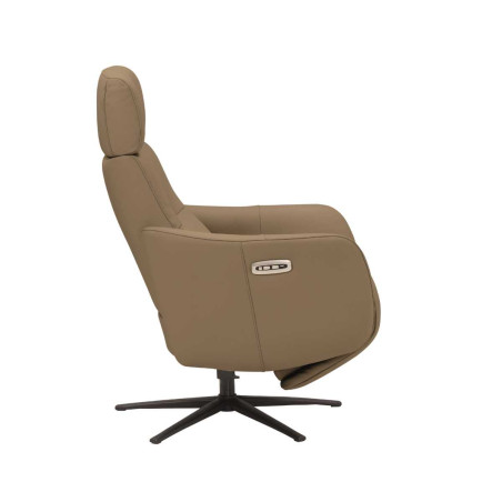 Fauteuil relax électrique pivotant tout cuir marron clair - REIRA