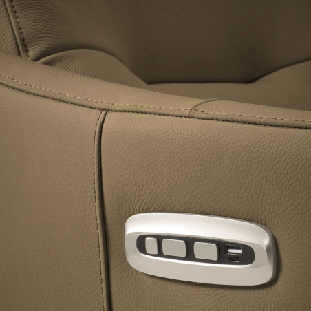 Fauteuil relax électrique pivotant tout cuir marron clair - REIRA