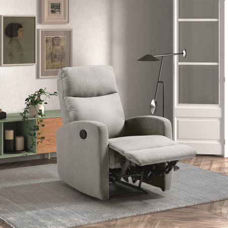 Fauteuil relax électrique en tissu gris clair - LERIA
