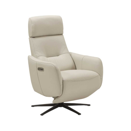 Fauteuil relax électrique pivotant cuir gris clair - REIRA