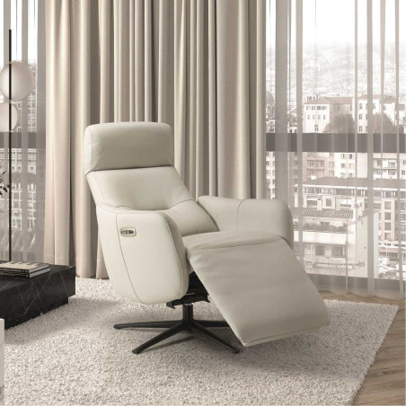 Fauteuil relax électrique pivotant cuir gris clair - REIRA