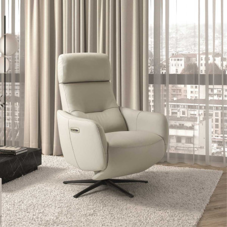 Fauteuil relax électrique pivotant cuir gris clair - REIRA