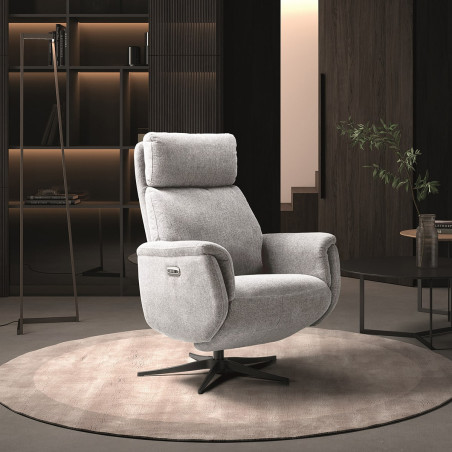 Fauteuil Relax Électrique Tissu Gris Clair Chiné - SINIA