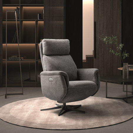 Fauteuil Relax Electrique Tissu Gris Foncé Chiné - SINIA