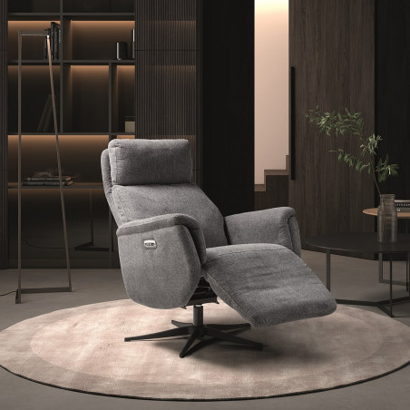 Fauteuil Relax Electrique Tissu Gris Foncé Chiné - SINIA