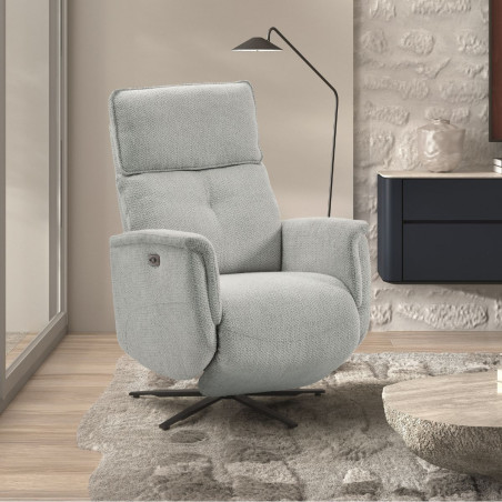 Fauteuil relax électrique pivotant bleu-gris - PARADIZOR