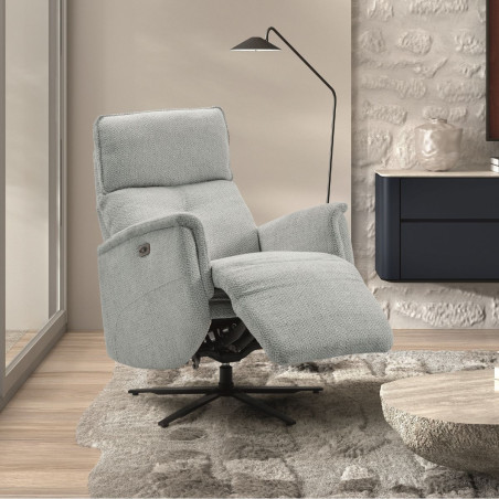 Fauteuil relax électrique pivotant bleu-gris - PARADIZOR