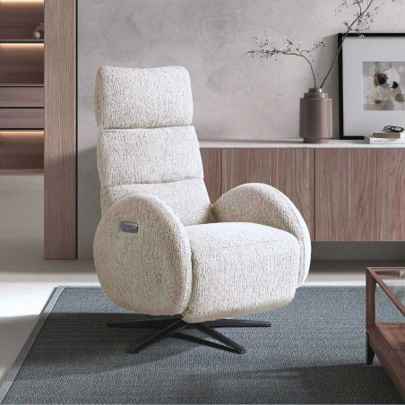 Fauteuil relax électrique tissu polyester beige - AMSTAR