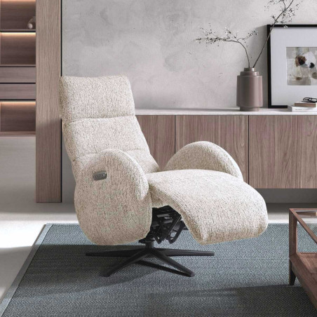 Fauteuil relax électrique tissu polyester beige - AMSTAR