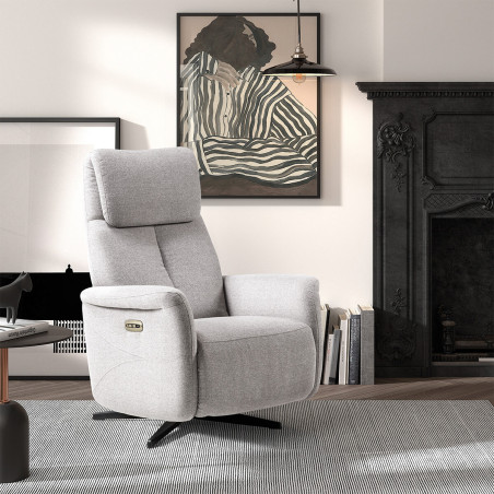 Fauteuil Relax électrique tissu gris perle - ISINA