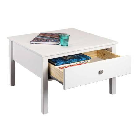 Table basse 1 tiroir en pin massif vernis blanc - DORIOR