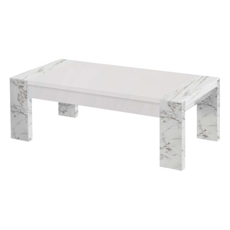Table Basse L130cm Laquée Blanc Effet Marbre - BELANA