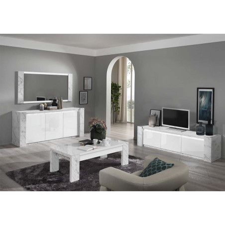 Table Basse L130cm Laquée Blanc Effet Marbre - BELANA