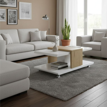 Table Basse Blanche et Bois - JOREL