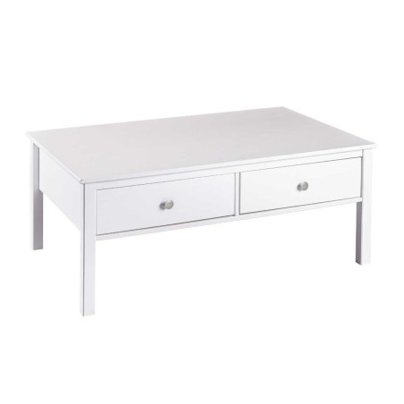 Table basse 2 tiroirs en pin massif vernis blanc - DORIOR
