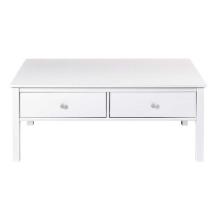 Table basse 2 tiroirs en pin massif vernis blanc - DORIOR