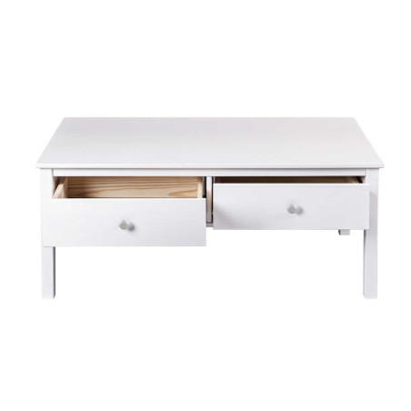 Table basse 2 tiroirs en pin massif vernis blanc - DORIOR