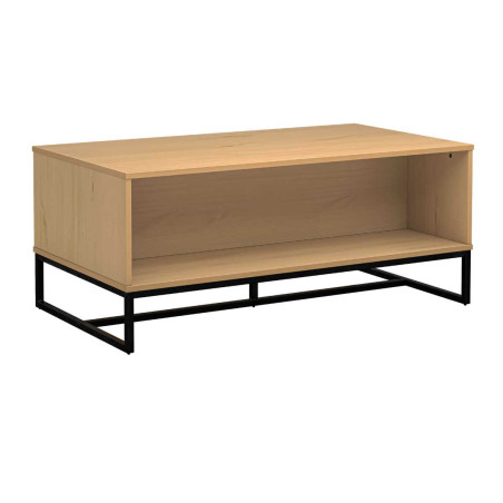 Table basse 2 niches pin massif teinté chêne piètement noir - CATHEN