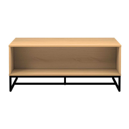 Table basse 2 niches pin massif teinté chêne piètement noir - CATHEN