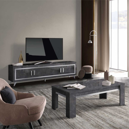 Table basse effet marbre anthracite finition argent - ALUNA