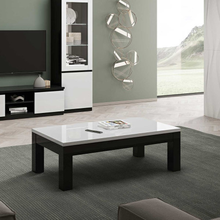 Table basse laquée noir et blanc L127 cm - DEYTA