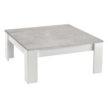 Table Basse Carrée 100cm Laquée Blanc Brillant Gris Marbré - DENEA