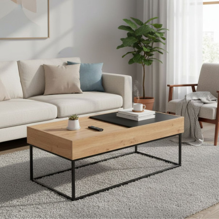 Table basse coffre anthracite et effet chêne - PAVICH