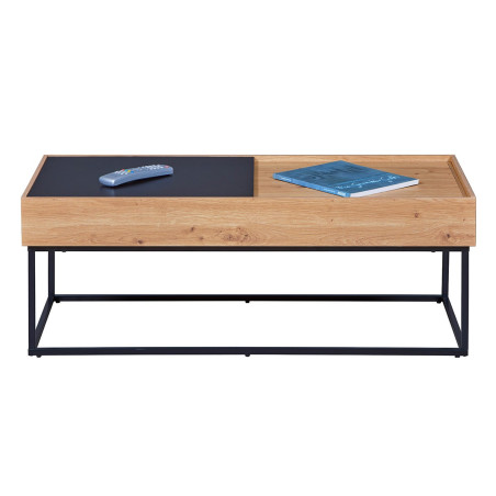 Table basse coffre anthracite et effet chêne - PAVICH