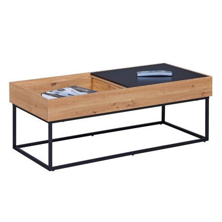 Table basse coffre anthracite et effet chêne - PAVICH